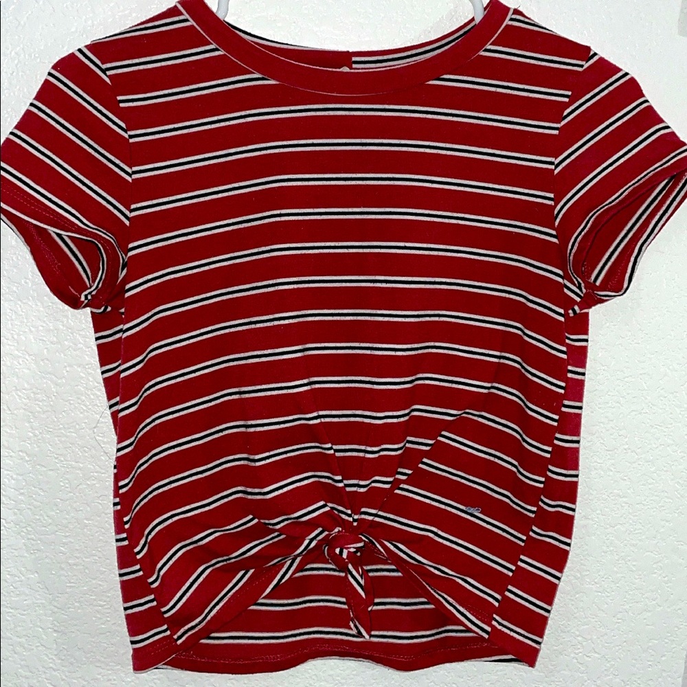 Small Red & Navy Blue Striped Knot Tee